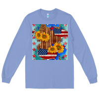 Colony Blue usa map with sunflowers and leopard seamless pattern Long Sleeve Tee - BundleAndBundleShop