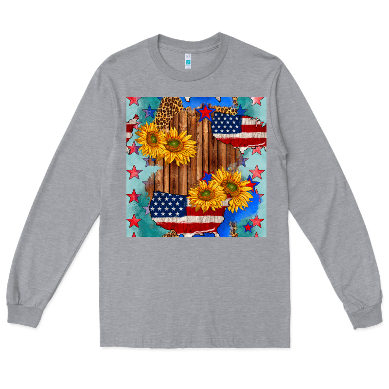 Usa Map With Sunflowers And Leopard Seamless Pattern Long Sleeve Tee by BundleAndBundleShop | Teevron