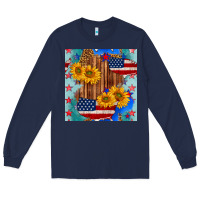 Navy usa map with sunflowers and leopard seamless pattern Long Sleeve Tee - BundleAndBundleShop