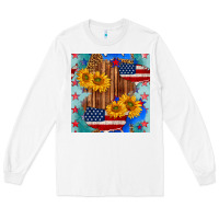 White usa map with sunflowers and leopard seamless pattern Long Sleeve Tee - BundleAndBundleShop