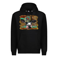 Black holstein cow with cap and leopard background Premium Hoodie - BarkalooDesign