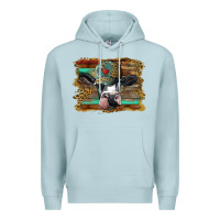 Blue Mist holstein cow with cap and leopard background Premium Hoodie - BarkalooDesign