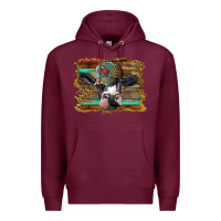 Burgundy holstein cow with cap and leopard background Premium Hoodie - BarkalooDesign
