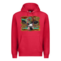 Cardinal holstein cow with cap and leopard background Premium Hoodie - BarkalooDesign