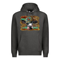 Charcoal Heather holstein cow with cap and leopard background Premium Hoodie - BarkalooDesign
