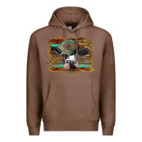 Chestnut holstein cow with cap and leopard background Premium Hoodie - BarkalooDesign