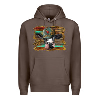 Coffee holstein cow with cap and leopard background Premium Hoodie - BarkalooDesign