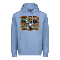 Colony Blue holstein cow with cap and leopard background Premium Hoodie - BarkalooDesign