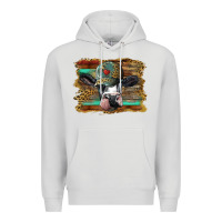 Dove Grey holstein cow with cap and leopard background Premium Hoodie - BarkalooDesign
