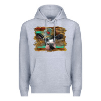 Heather Grey holstein cow with cap and leopard background Premium Hoodie - BarkalooDesign