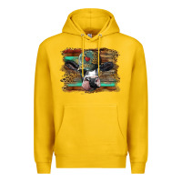 Lemon holstein cow with cap and leopard background Premium Hoodie - BarkalooDesign