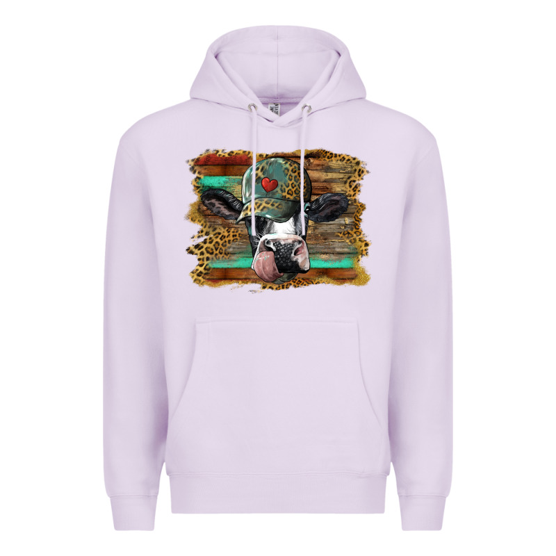 Holstein Cow With Cap And Leopard Background Premium Hoodie by BarkalooDesign | Teevron