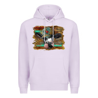 Lilac holstein cow with cap and leopard background Premium Hoodie - BarkalooDesign