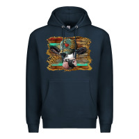 Navy holstein cow with cap and leopard background Premium Hoodie - BarkalooDesign