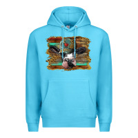Ocean Blue holstein cow with cap and leopard background Premium Hoodie - BarkalooDesign