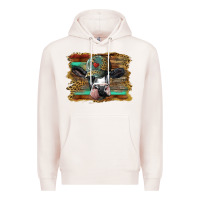 Pale Pink holstein cow with cap and leopard background Premium Hoodie - BarkalooDesign