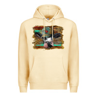 Pina Colada holstein cow with cap and leopard background Premium Hoodie - BarkalooDesign