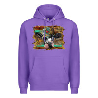 Purple holstein cow with cap and leopard background Premium Hoodie - BarkalooDesign
