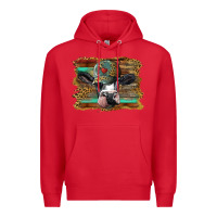 Red holstein cow with cap and leopard background Premium Hoodie - BarkalooDesign