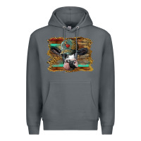 Rock holstein cow with cap and leopard background Premium Hoodie - BarkalooDesign