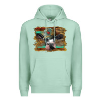 Seafoam holstein cow with cap and leopard background Premium Hoodie - BarkalooDesign