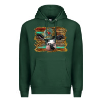 Sports Green holstein cow with cap and leopard background Premium Hoodie - BarkalooDesign