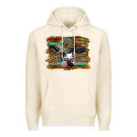 Tofu holstein cow with cap and leopard background Premium Hoodie - BarkalooDesign