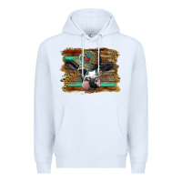 White holstein cow with cap and leopard background Premium Hoodie - BarkalooDesign