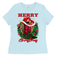 Baby Blue merry christmas boots hat rope Ladies Tee - AdoDesignShop