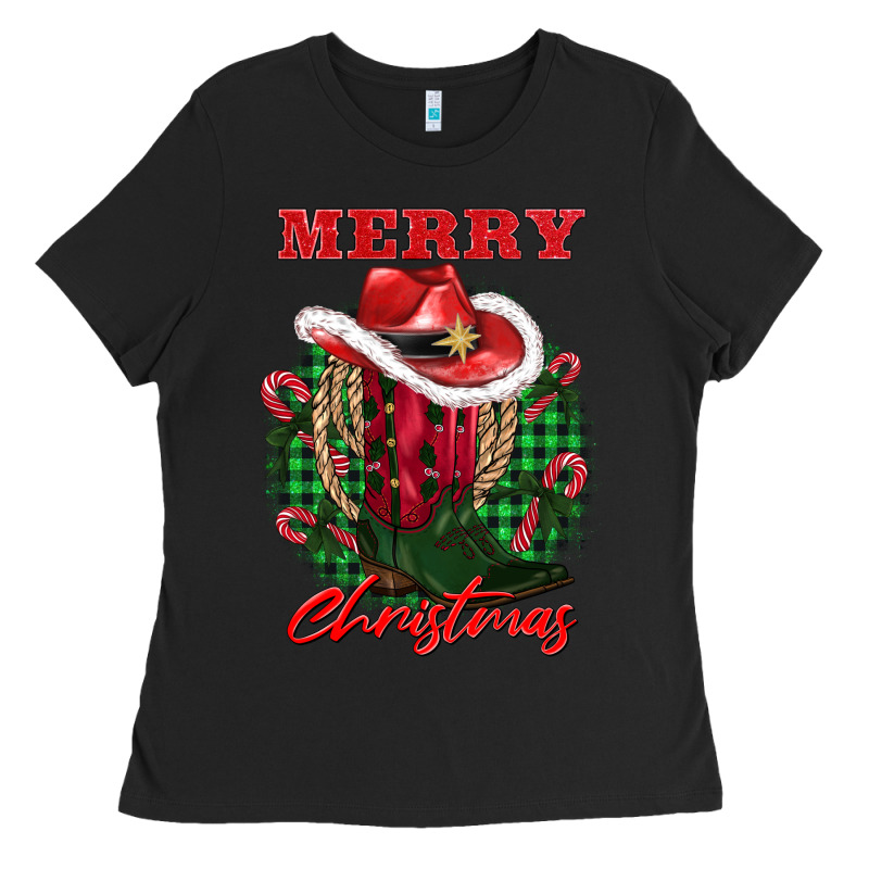Merry Christmas Boots Hat Rope Ladies Tee by AdoDesignShop | Teevron
