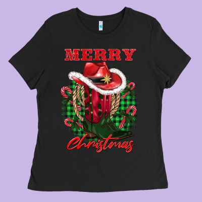 Merry Christmas Boots Hat Rope Ladies Tee Designed By Adodesignshop