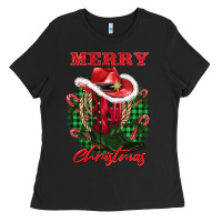 Black merry christmas boots hat rope Ladies Tee - AdoDesignShop