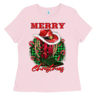 Bubblegum Pink merry christmas boots hat rope Ladies Tee - AdoDesignShop