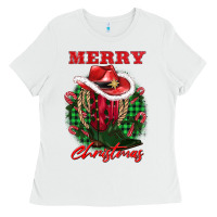 White merry christmas boots hat rope Ladies Tee - AdoDesignShop