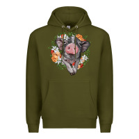 Army Green baby pig floral wreath Premium Hoodie - BarkalooDesign