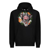 Black baby pig floral wreath Premium Hoodie - BarkalooDesign