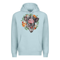 Blue Mist baby pig floral wreath Premium Hoodie - BarkalooDesign