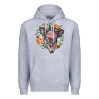 Heather Grey baby pig floral wreath Premium Hoodie - BarkalooDesign