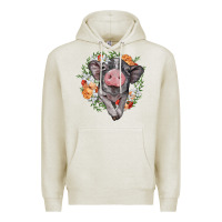 Oatmeal Heather baby pig floral wreath Premium Hoodie - BarkalooDesign