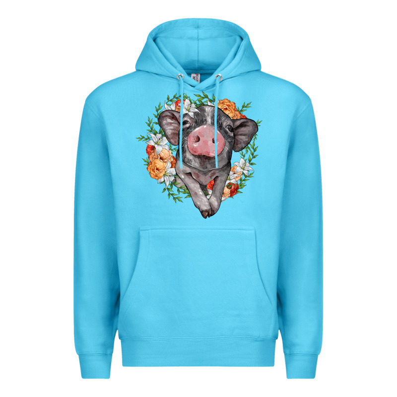 Baby Pig Floral Wreath Premium Hoodie by BarkalooDesign | Teevron
