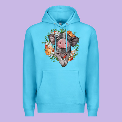 Baby Pig Floral Wreath Premium Hoodie Designed By Barkaloodesign