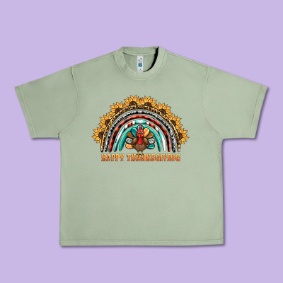 Happy Thanksgiving Rainbow Urban Heavy Tee Designed By Barkaloodesign