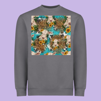Charolais Cow And Sunflowers Seamless Pattern Heavyweight Sweatshirt Designed By Hra Design Shop