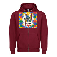 Burgundy ı love someone with autism Zipper Hoodie - MaliasSmallBusiness