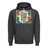 Charcoal Heather ı love someone with autism Zipper Hoodie - MaliasSmallBusiness