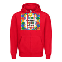 Red ı love someone with autism Zipper Hoodie - MaliasSmallBusiness