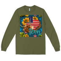 Army Green 4th of july texas map with cow seamless pattern Long Sleeve Tee - BundleAndBundleShop