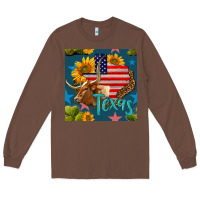 Chestnut 4th of july texas map with cow seamless pattern Long Sleeve Tee - BundleAndBundleShop