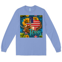 Colony Blue 4th of july texas map with cow seamless pattern Long Sleeve Tee - BundleAndBundleShop