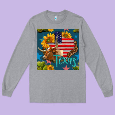 4th Of July Texas Map With Cow Seamless Pattern Long Sleeve Tee Designed By Bundleandbundleshop